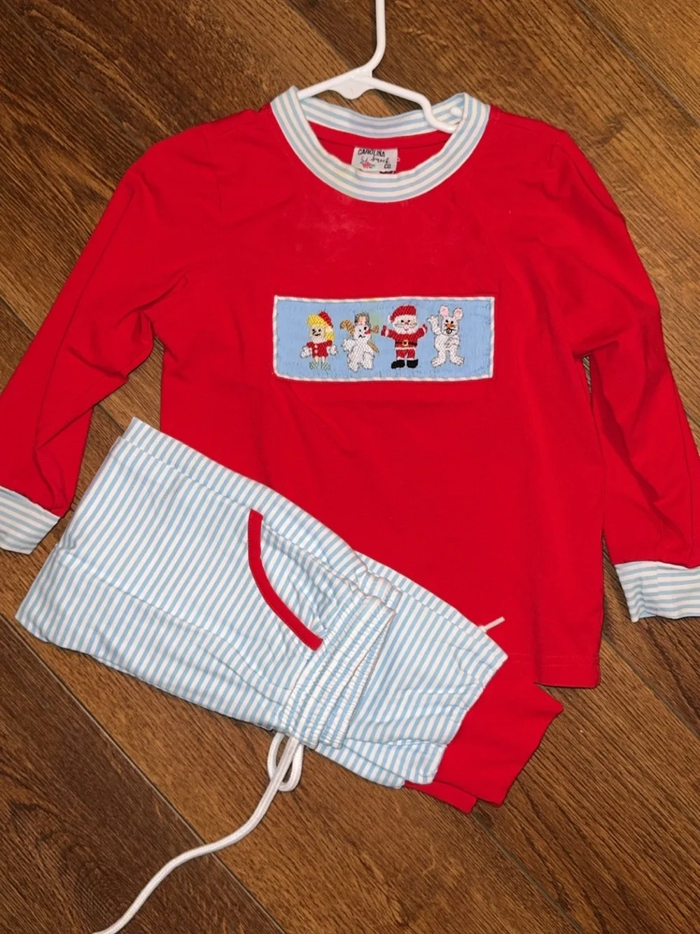 Frosty the Snowman Red Kids smock Set with Light Blue Stripe Pants